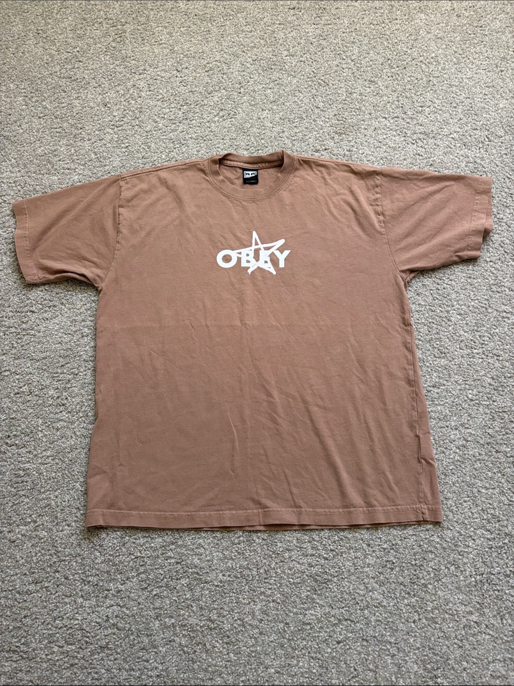 Obey Brown Short-Sleeve Logo Tee with White Star Graphic